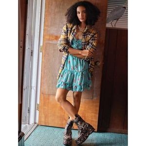 R13 | Deconstructed Babydoll Mini Dress in Light Blue Floral Size Medium